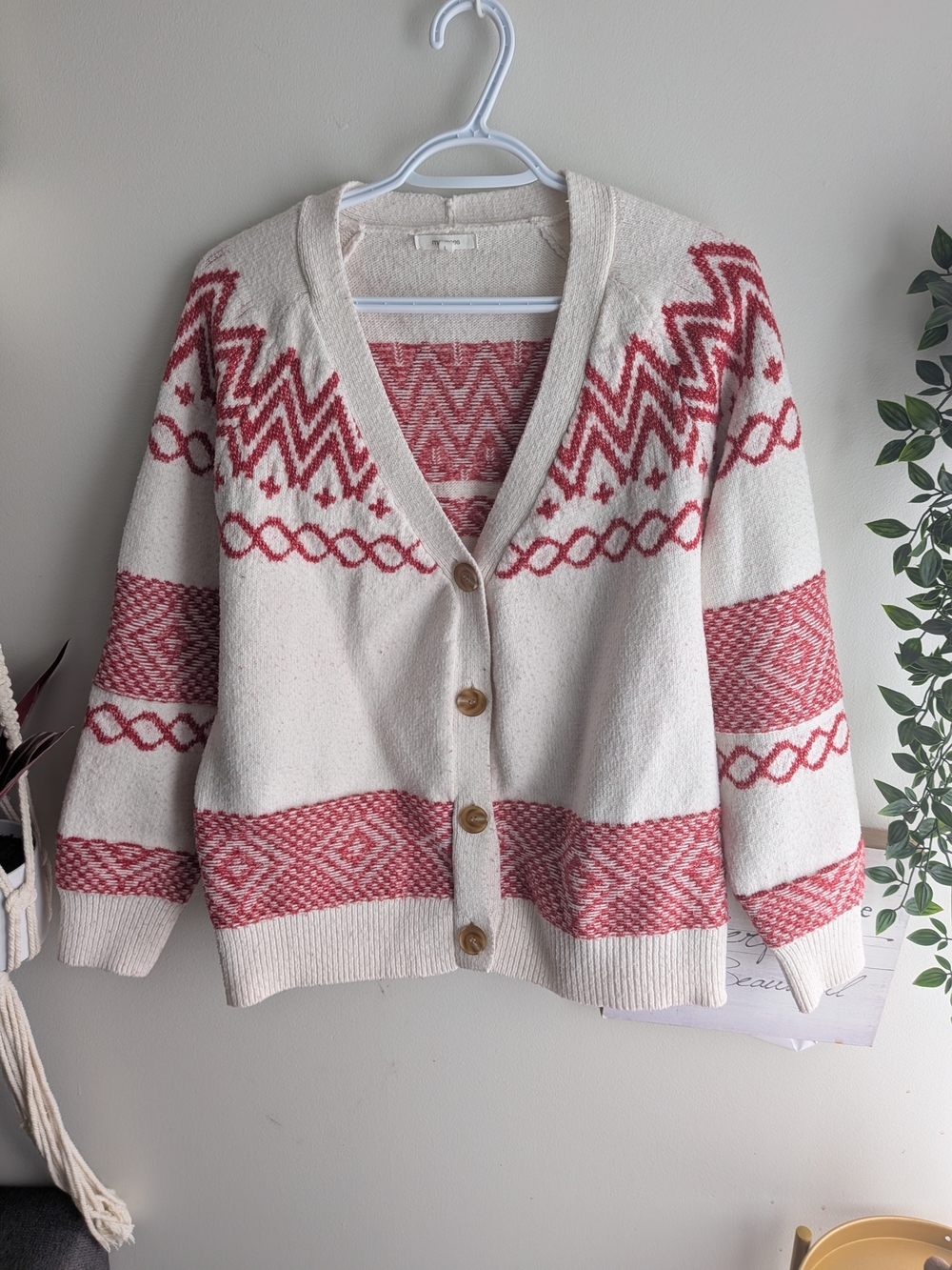 Maurices Cream Cardigan With Red Design